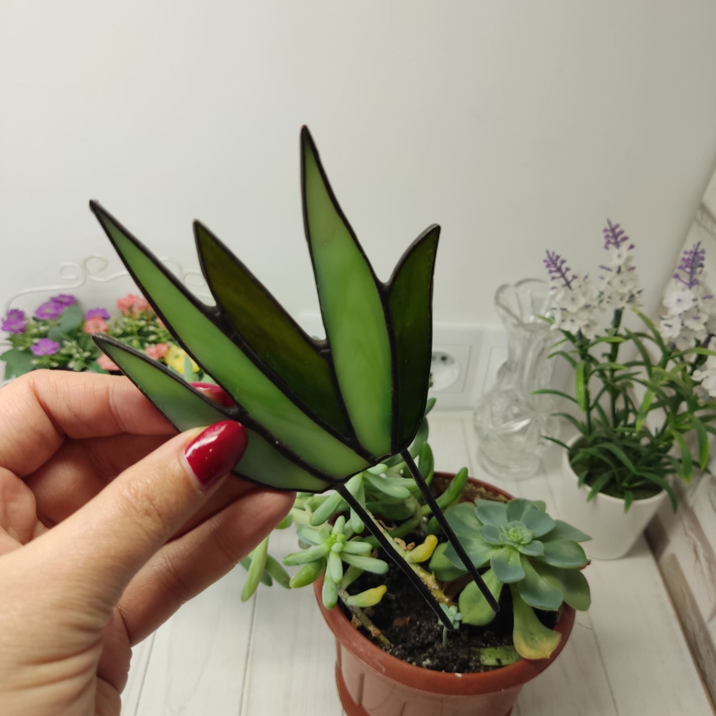 Stained glass Aloe Agave Plants In a Pot, Suncatchers Agave Plant Stakes gift for plant lover
