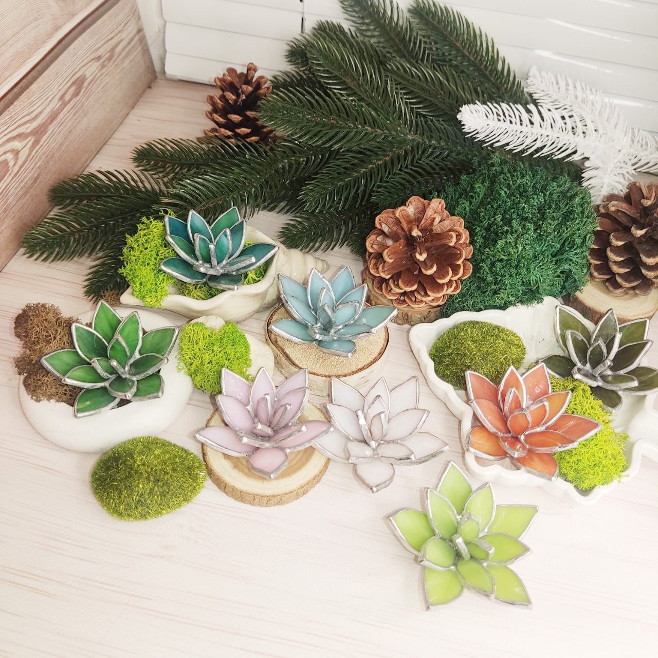 Glass Succulent stained glass plant, stained glass cactus, water lily, artificial plant, cactus glass art, unique succulent, succulent art