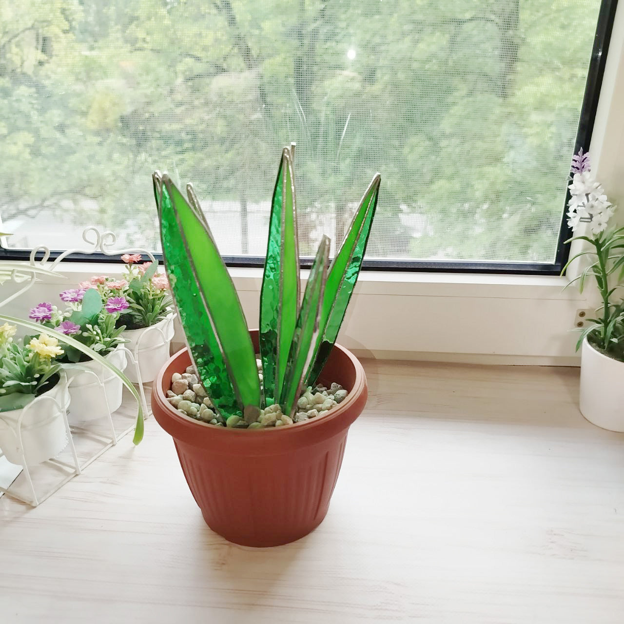 Stained glass Agave handmade plant, Agave decor succulent, fake plant, plants suncatcher, table plant decor, 3d cactus, glass succulent