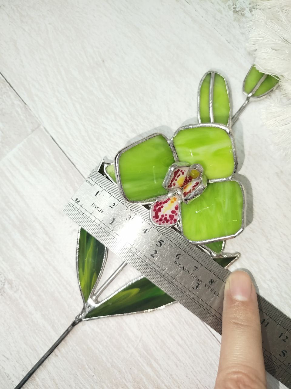 Stained glass orchid, cymbidium green flower 3d for a vase, garden decor, gift for mom