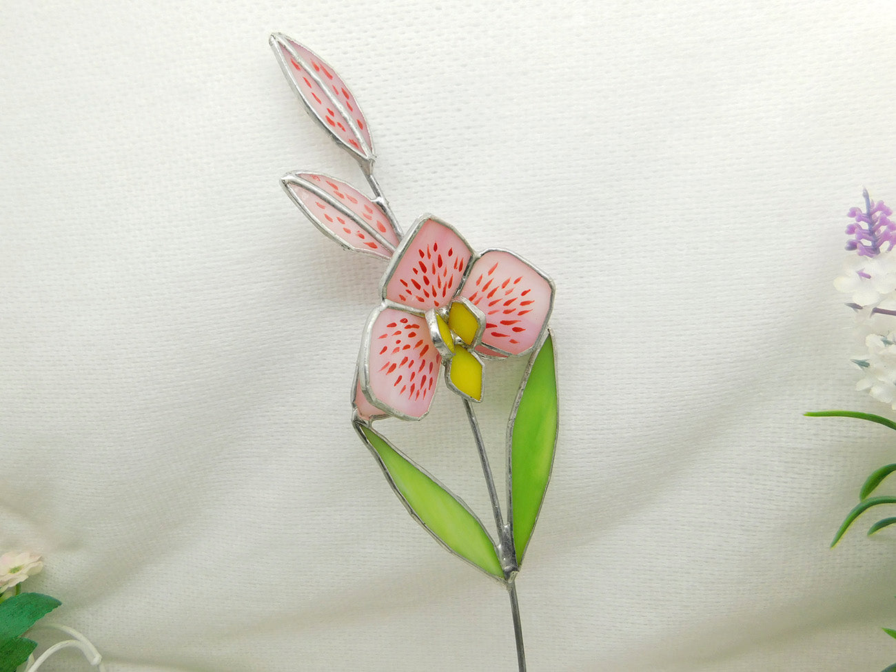 Stained glass orchid 3d Flower for a vase or flowerpot gift for mom