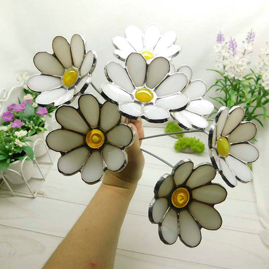 Stained glass chamomile 3D decor  for a flowerpot gift for mom