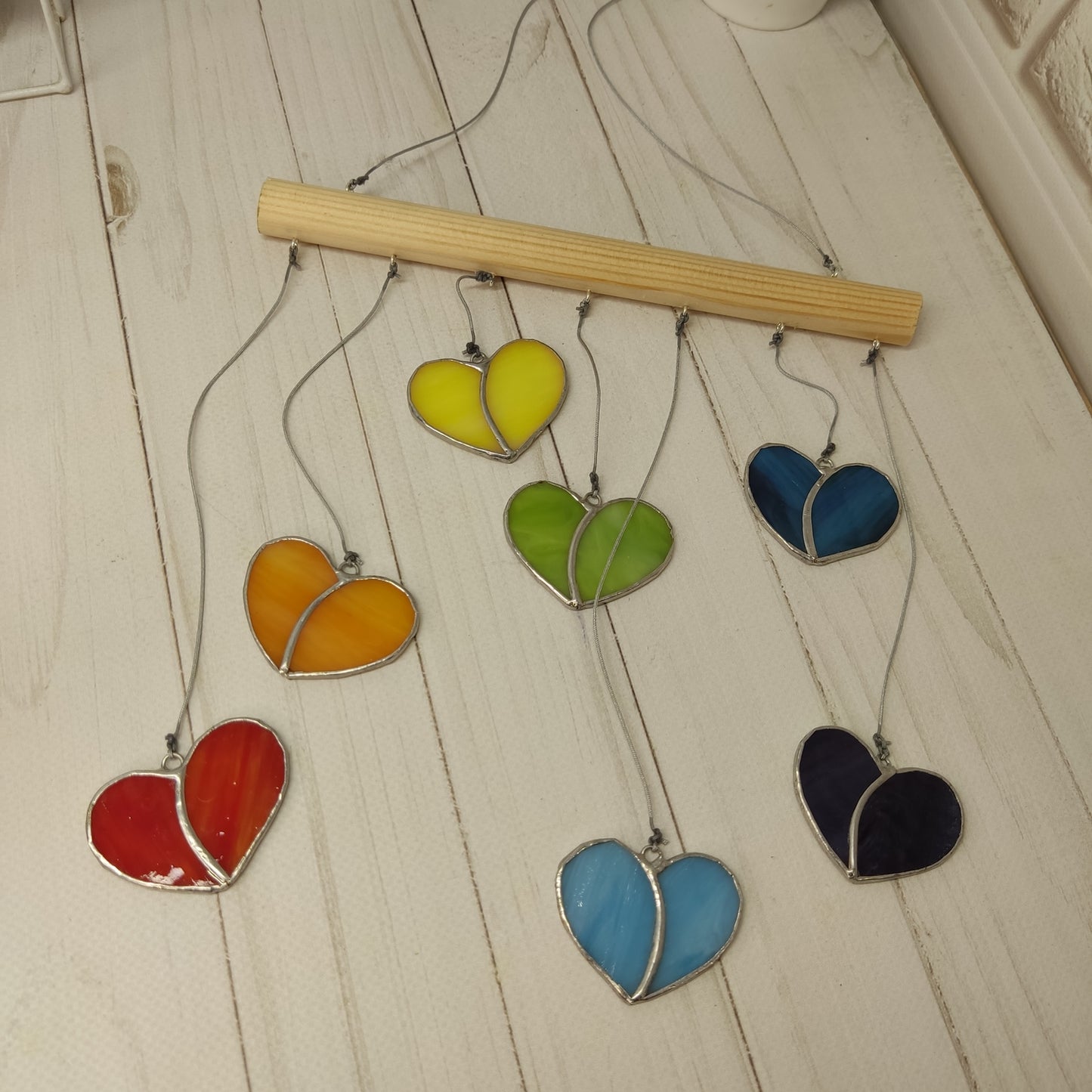 Dream catcher hearts, stained glass hearts, Living room symbol, tender valentine, Window hanging, Tiffany sun catcher