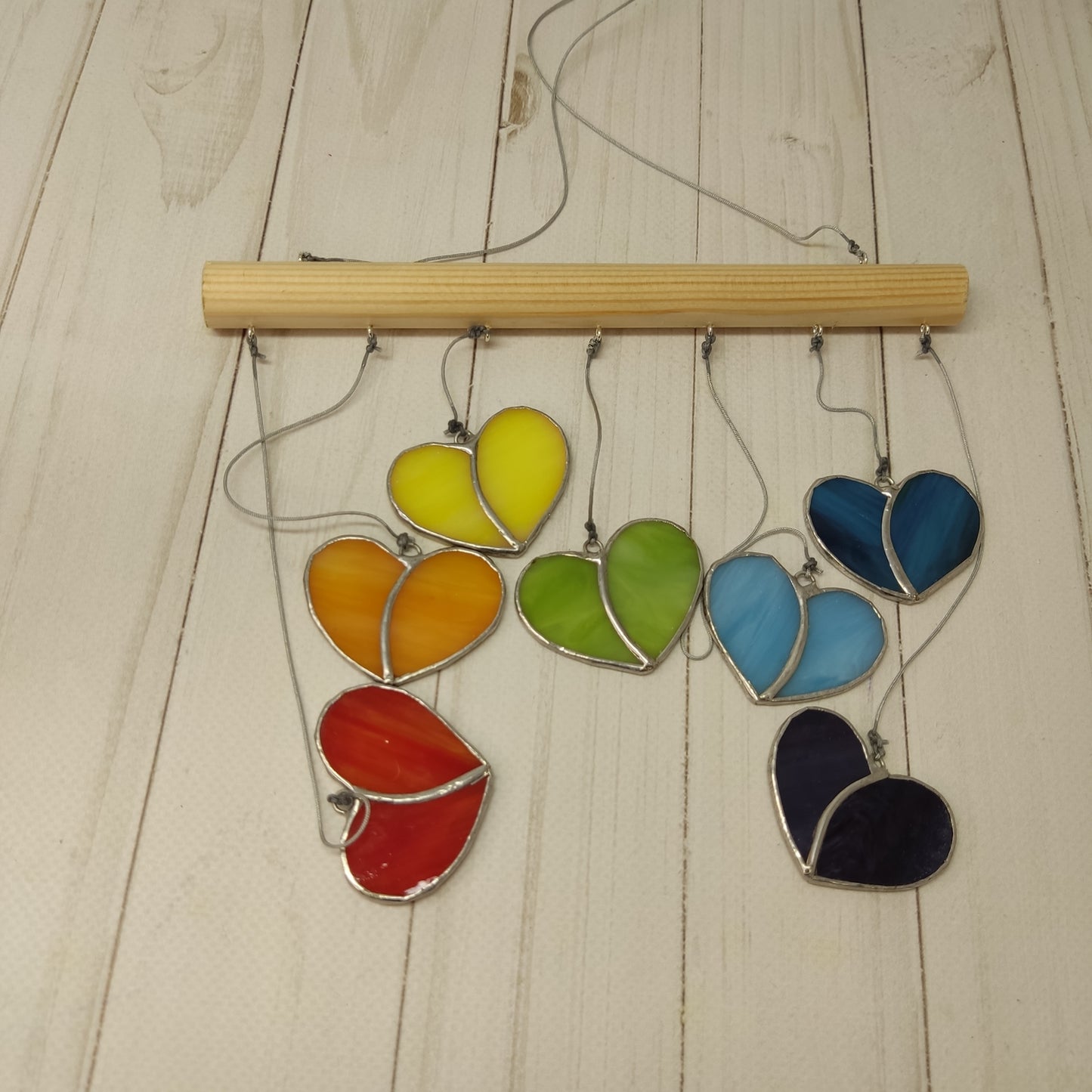 Dream catcher hearts, stained glass hearts, Living room symbol, tender valentine, Window hanging, Tiffany sun catcher