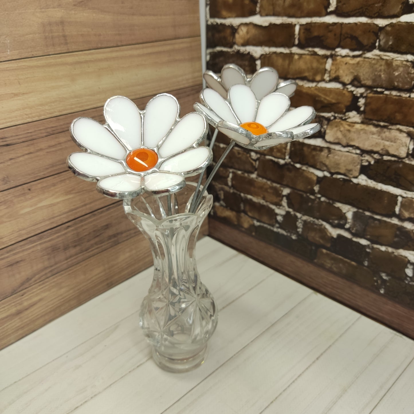 Stained glass chamomile 3D decor  for a flowerpot gift for mom