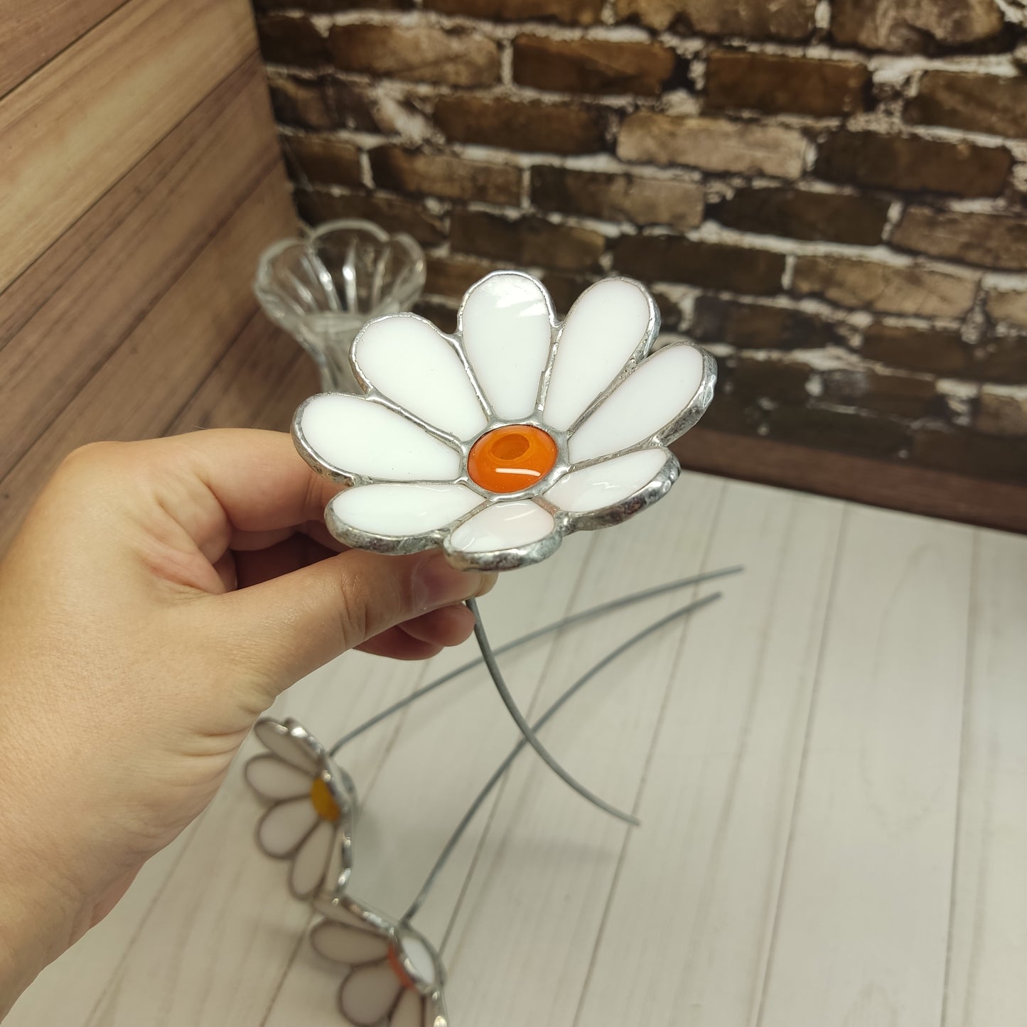 Stained glass chamomile 3D decor  for a flowerpot gift for mom