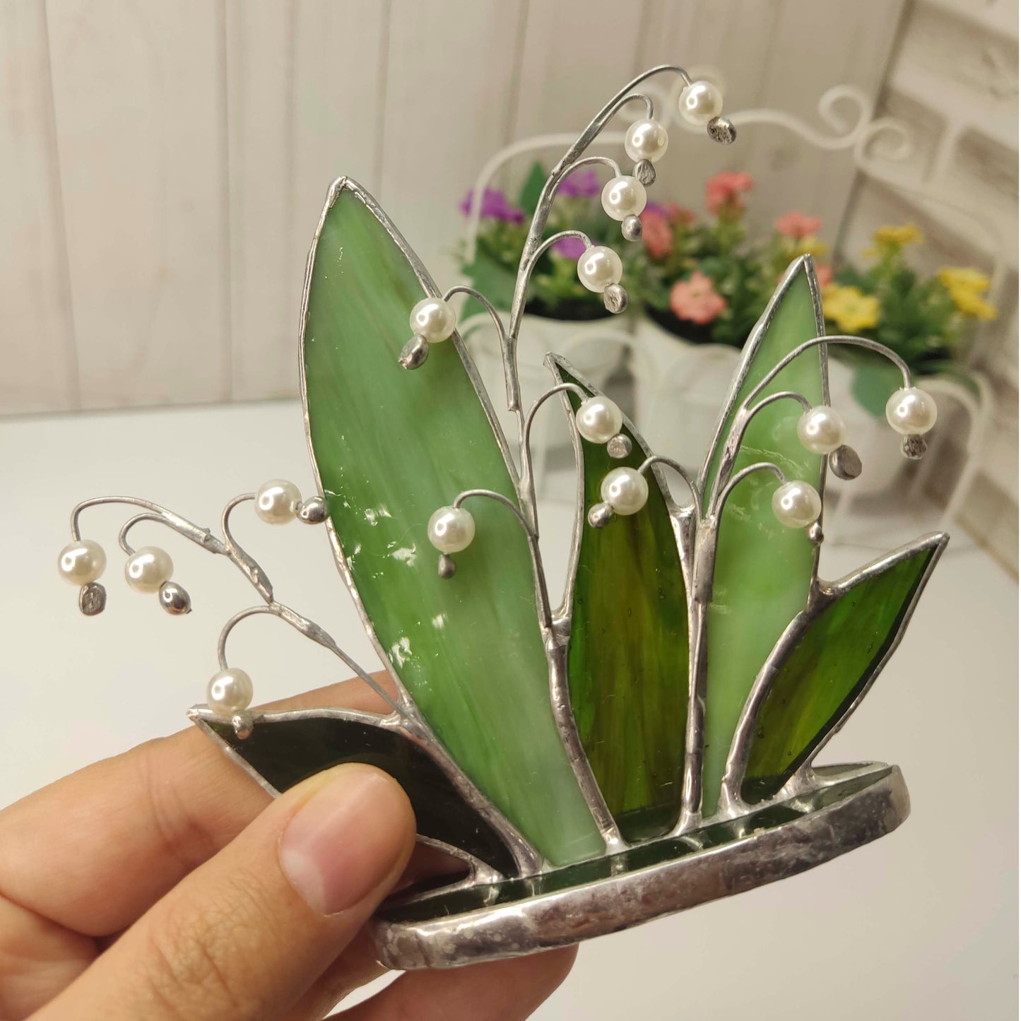 Stained glass lily of the valley 3d decor floral suncatcher