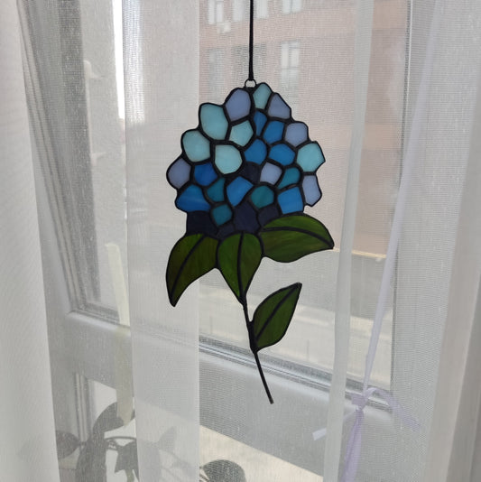 Stained glass blue hydrangea, blue hydrangea, floral tiffany glass, great decoration for window and wall