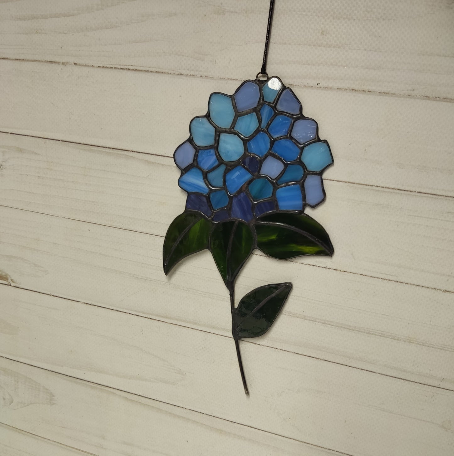 Stained glass blue hydrangea, blue hydrangea, floral tiffany glass, great decoration for window and wall