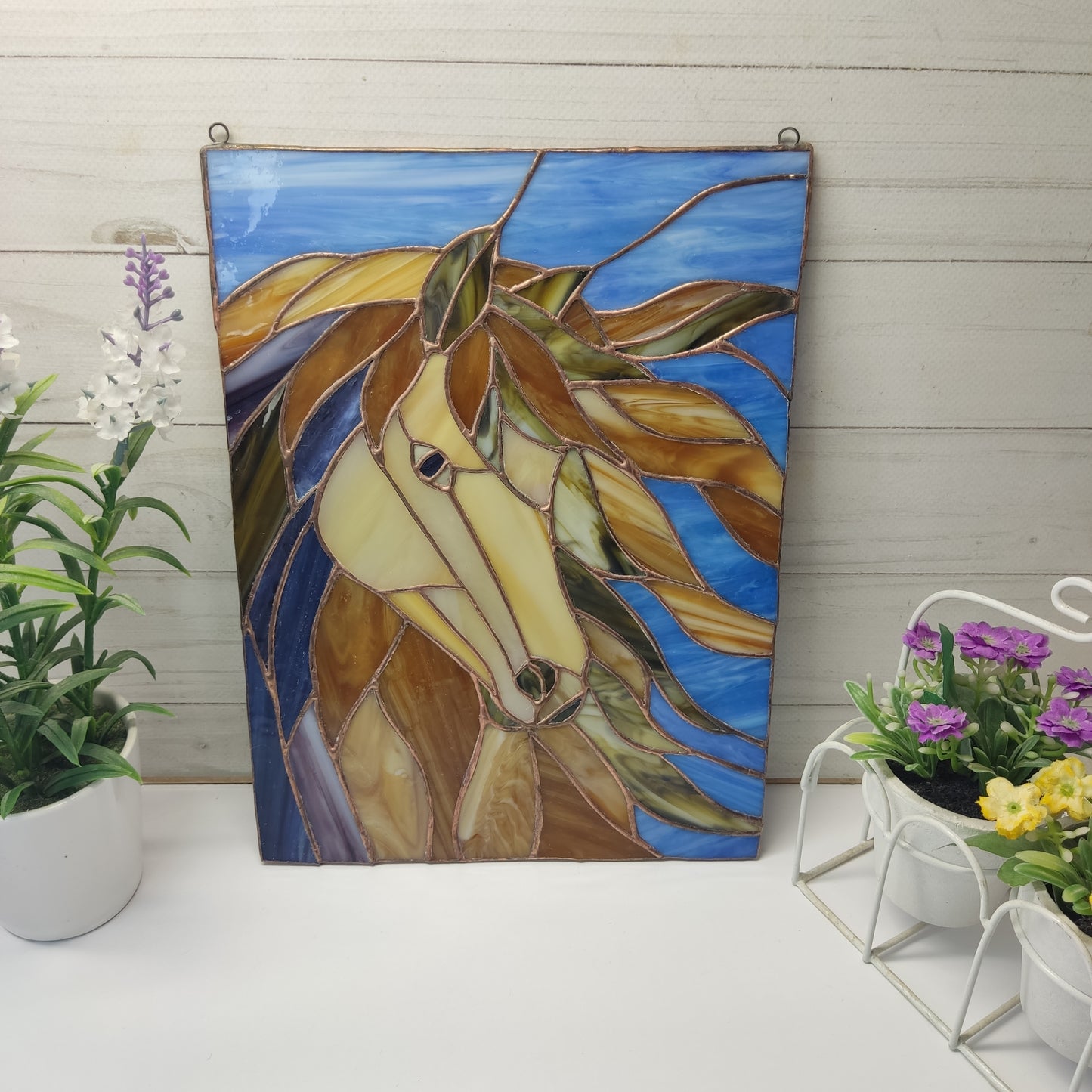 Stained glass horse, horse head, Stained glass panel, Window hangings, horse decor, wall art, suncatcher horse, horse statue