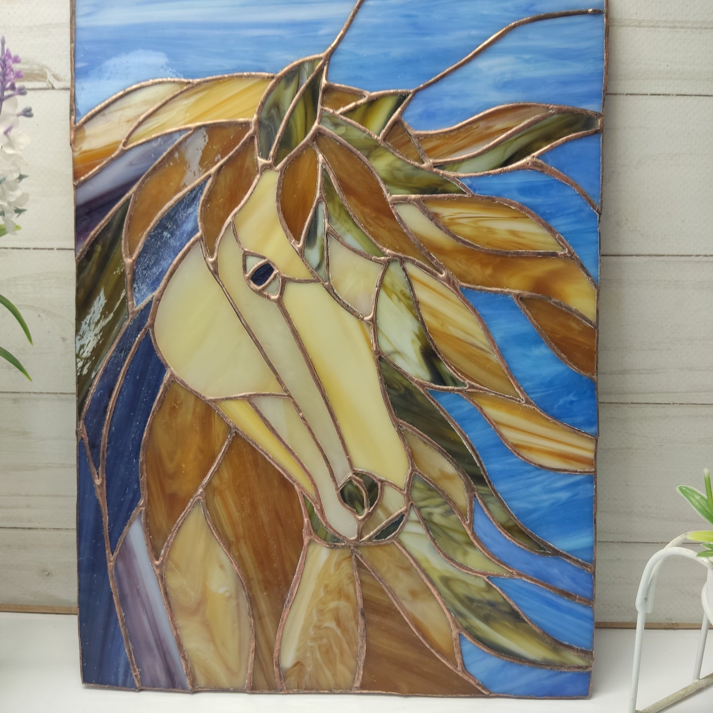 Stained glass horse, horse head, Stained glass panel, Window hangings, horse decor, wall art, suncatcher horse, horse statue