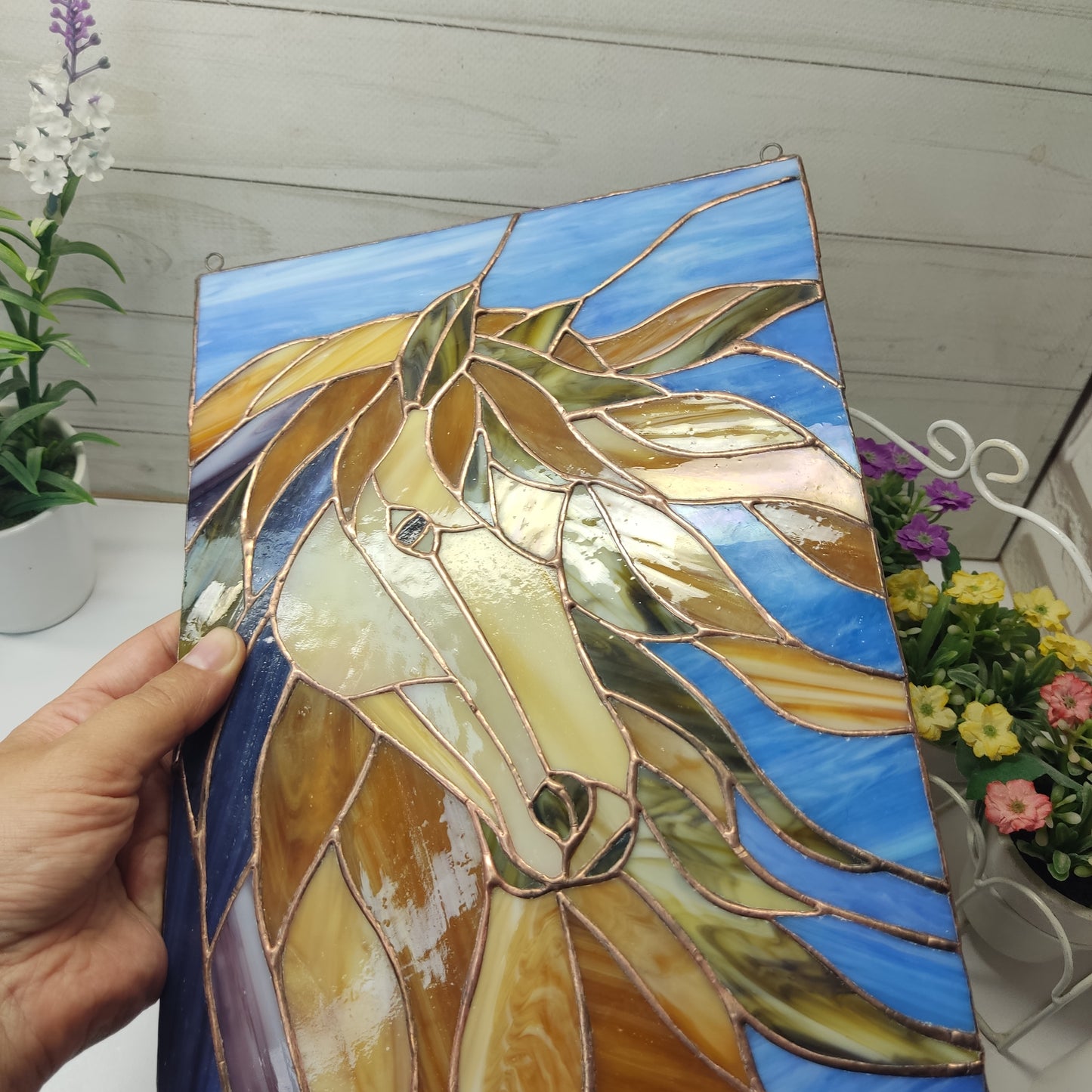Stained glass horse, horse head, Stained glass panel, Window hangings, horse decor, wall art, suncatcher horse, horse statue