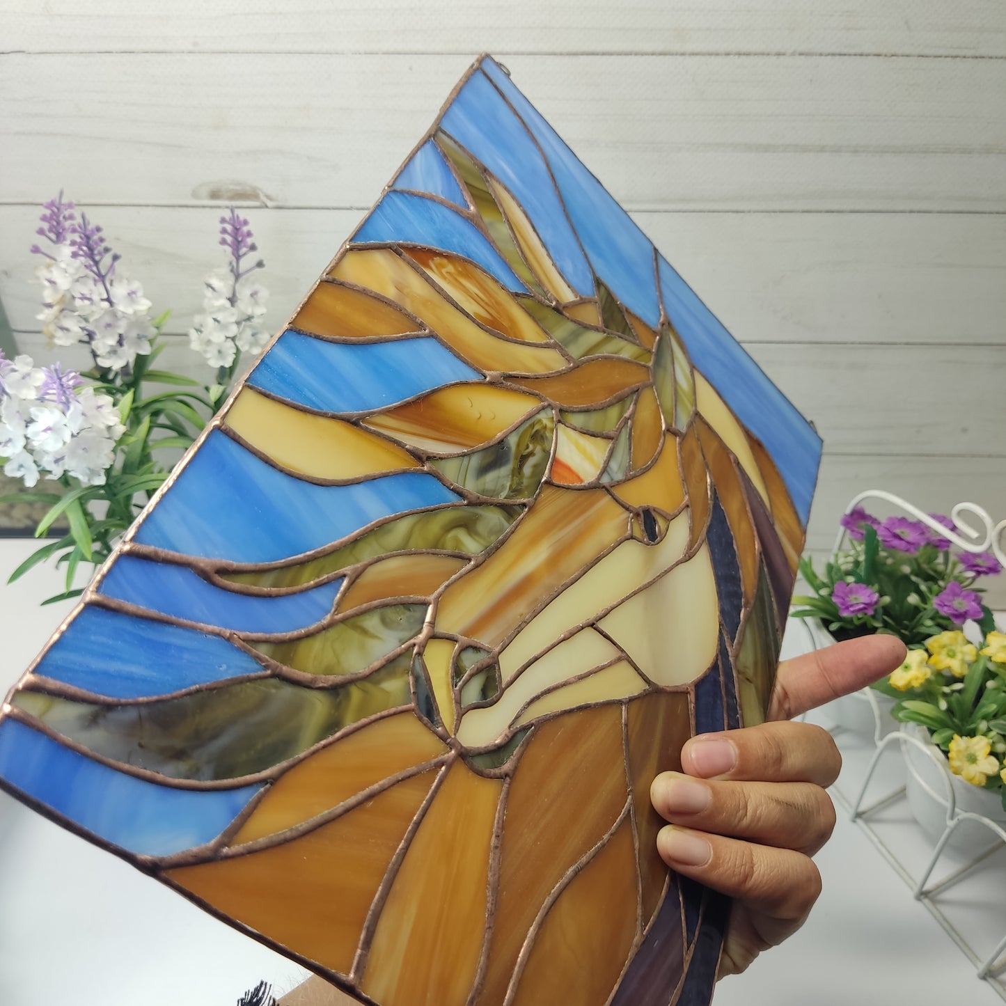 Stained glass horse, horse head, Stained glass panel, Window hangings, horse decor, wall art, suncatcher horse, horse statue