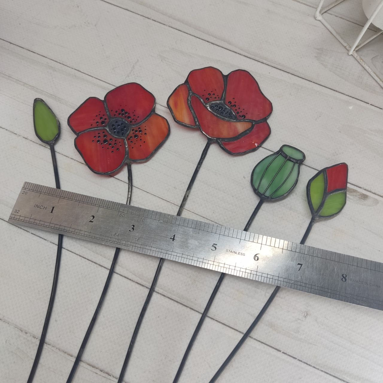 Bouquet In Vase, stained glass poppies, stained glass flower, Set of poppies