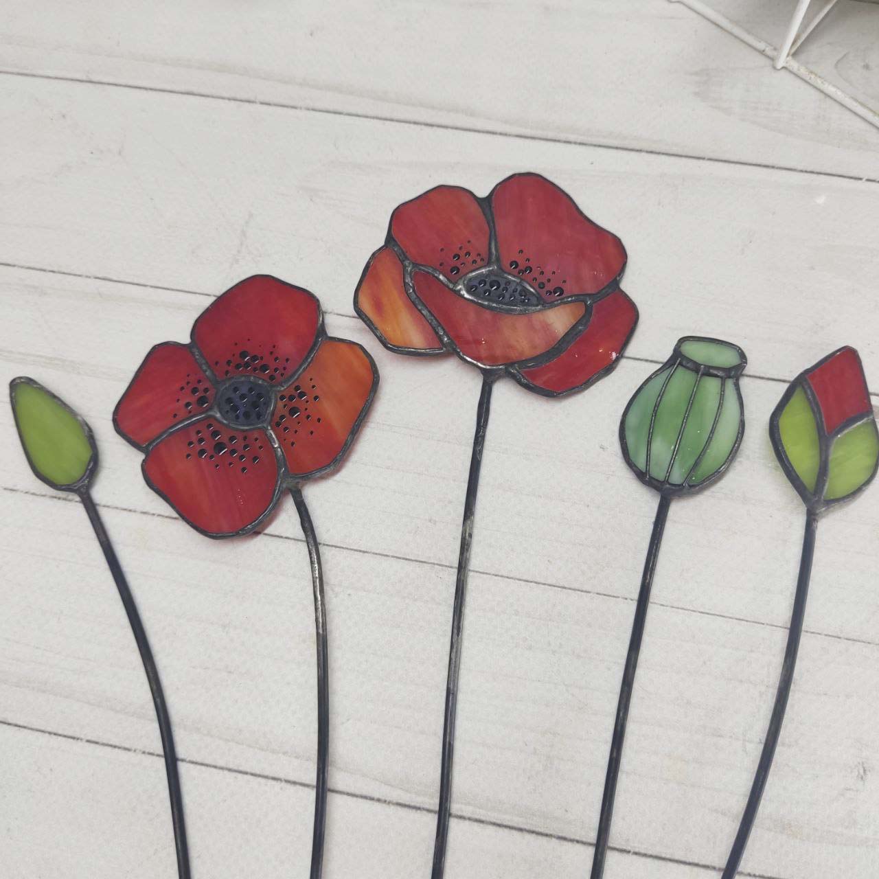 Bouquet In Vase, stained glass poppies, stained glass flower, Set of poppies