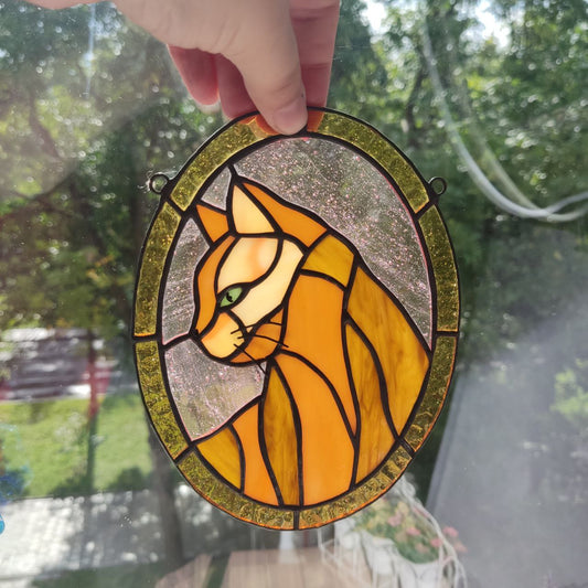 Stained glass cat, suncatcher custom portrait cat picture hanging window decor