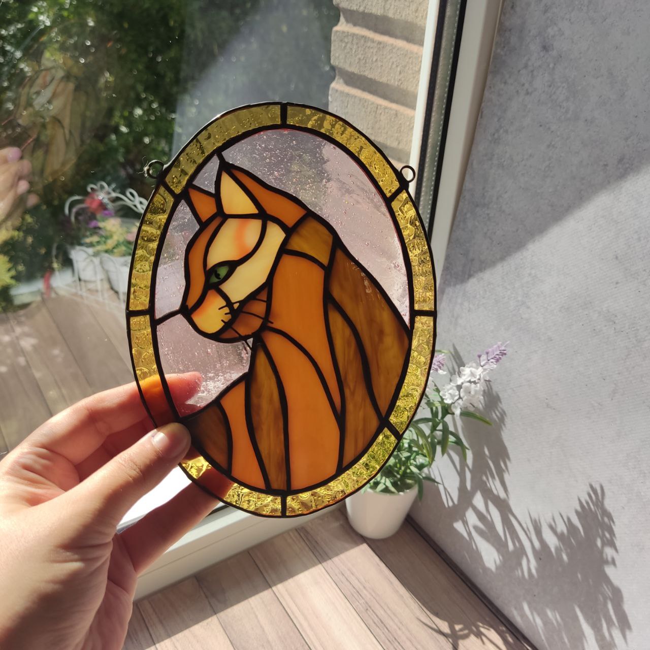 Stained glass cat, suncatcher custom portrait cat picture hanging window decor