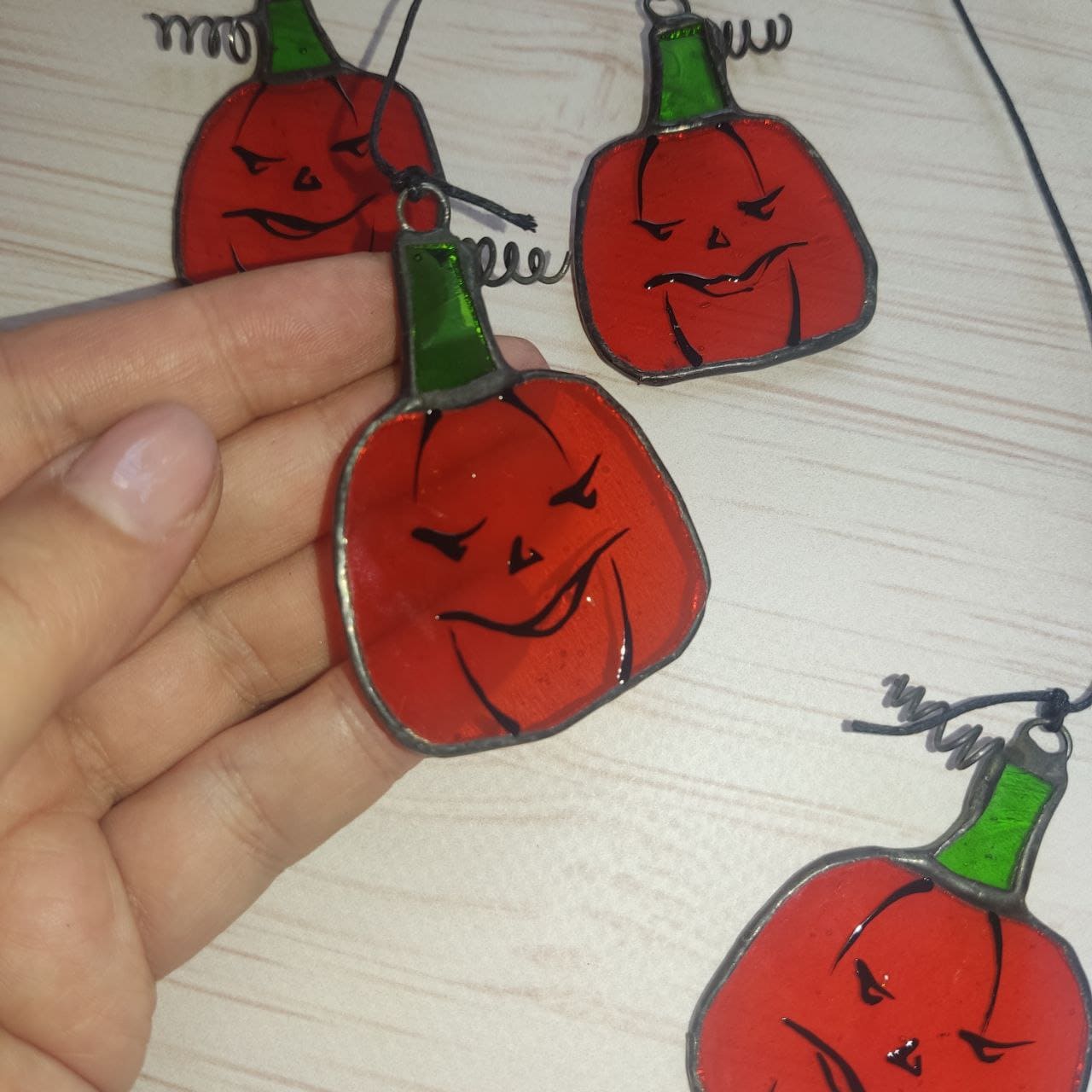 Stained glass handmade funny pumpkins decor for Halloween