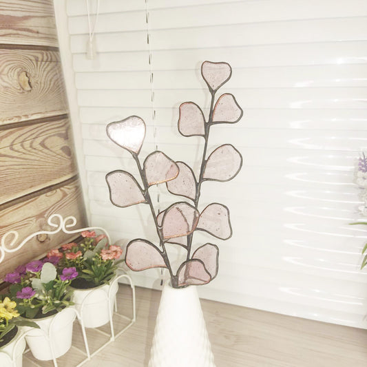 Stained Glass pink Eucalyptus Branch - Beautiful Home handmade Decor 2 pcs