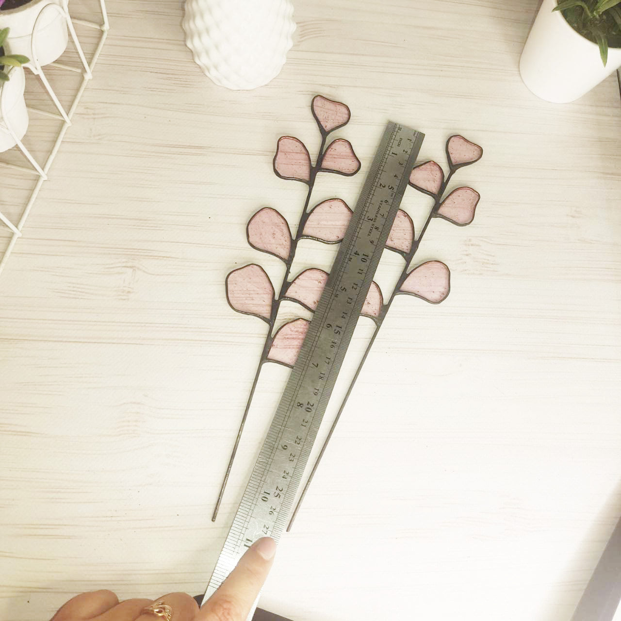 Stained Glass pink Eucalyptus Branch - Beautiful Home handmade Decor 2 pcs