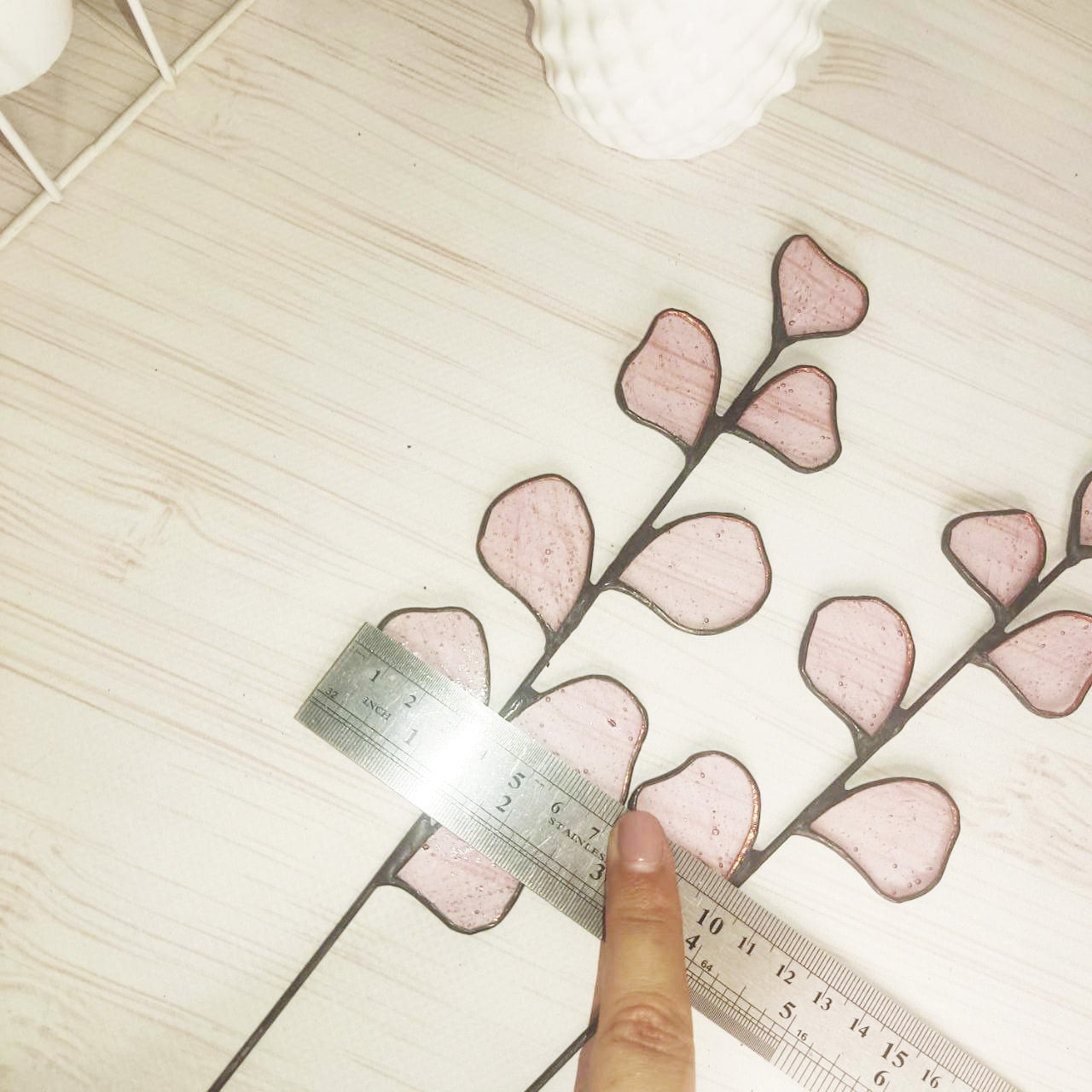 Stained Glass pink Eucalyptus Branch - Beautiful Home handmade Decor 2 pcs