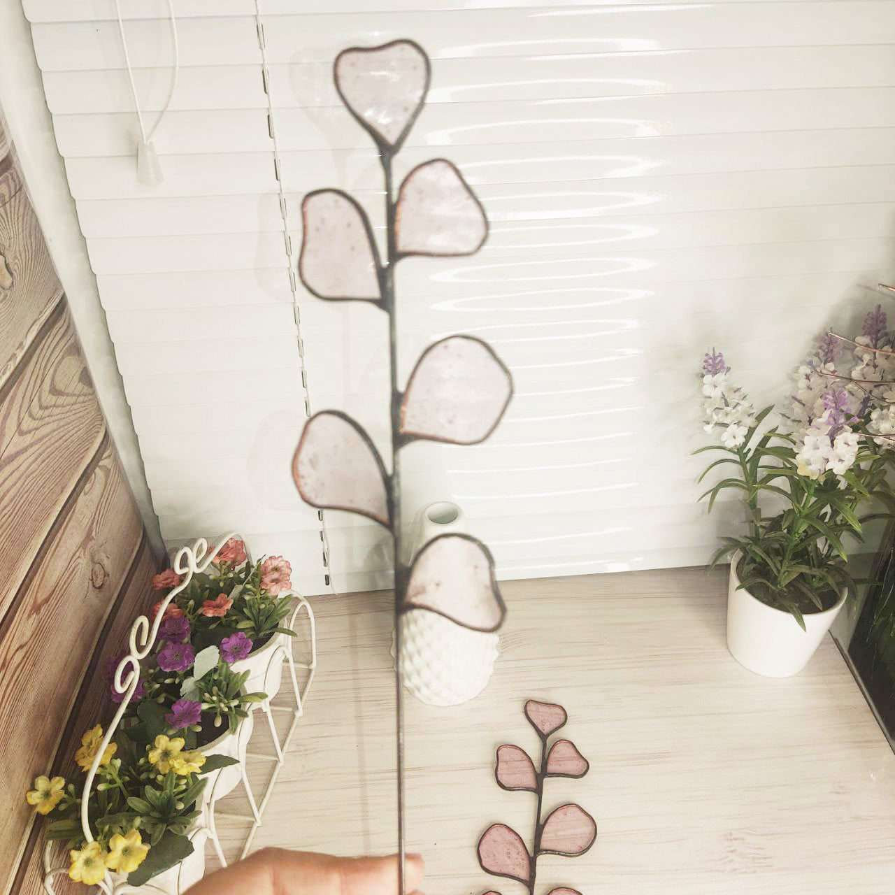 Stained Glass pink Eucalyptus Branch - Beautiful Home handmade Decor 2 pcs