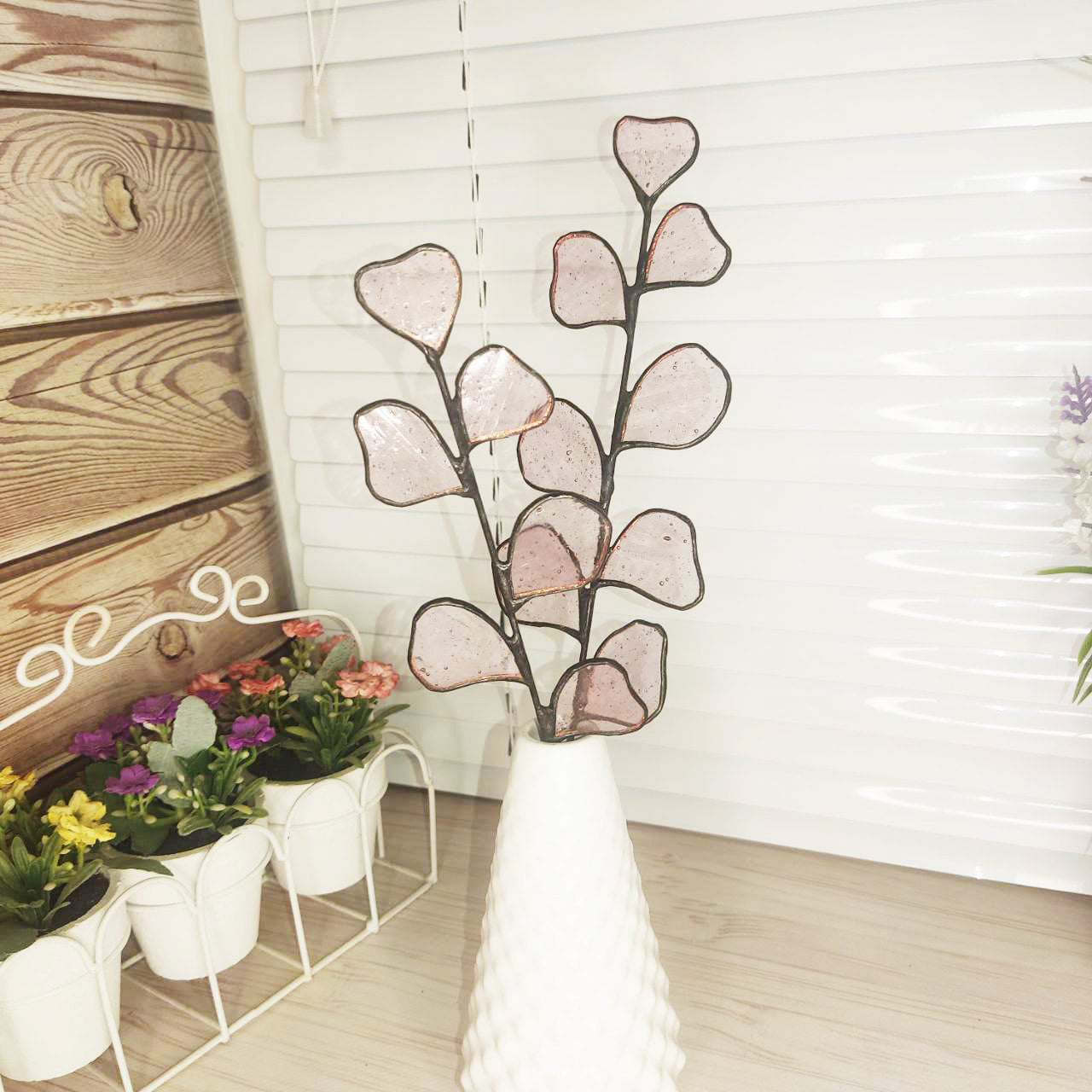 Stained Glass pink Eucalyptus Branch - Beautiful Home handmade Decor 2 pcs