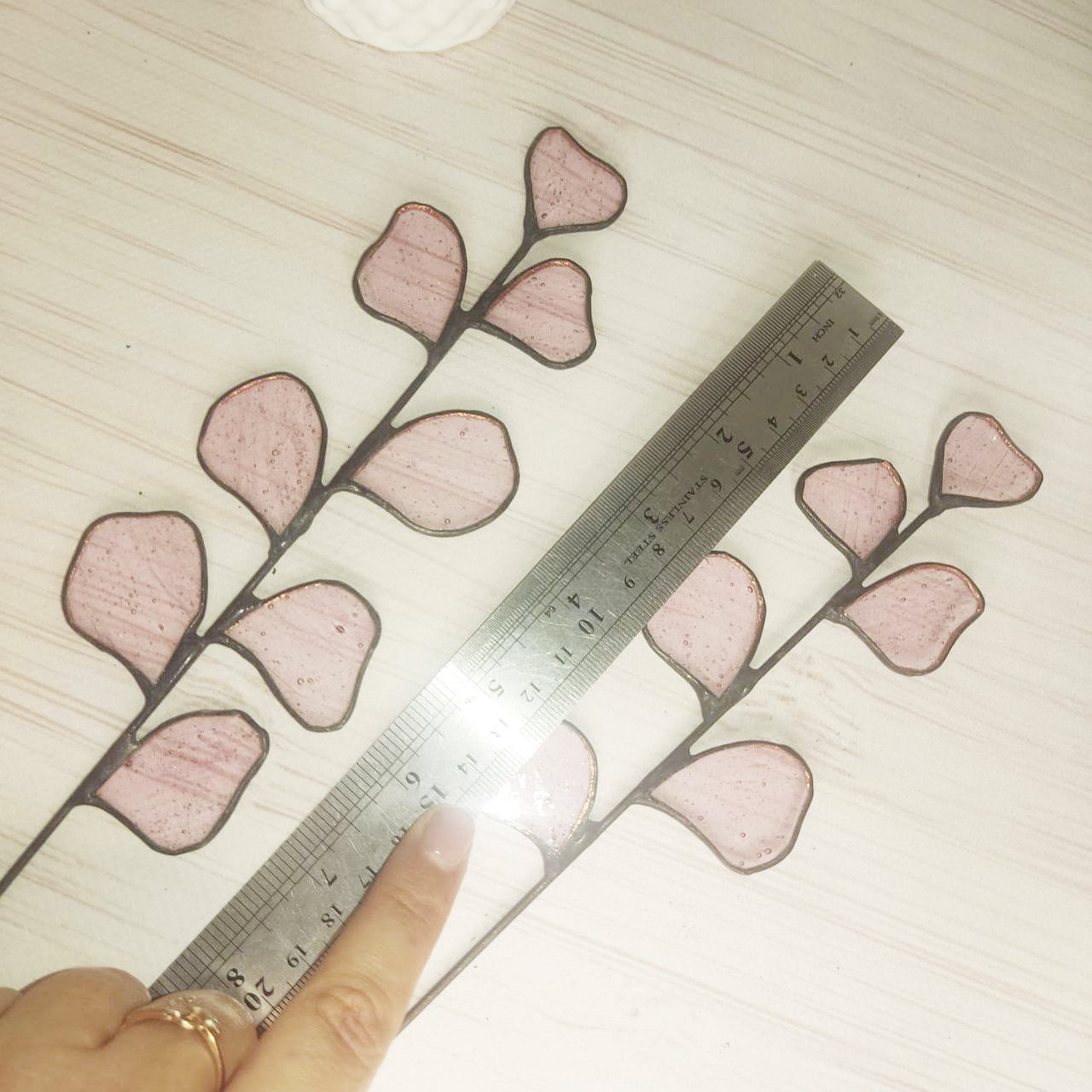 Stained Glass pink Eucalyptus Branch - Beautiful Home handmade Decor 2 pcs