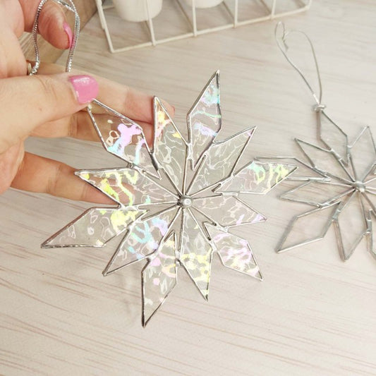 Stained glass iridescent snowflake Festive Snowflake Decoration, Christmas Tree Decor