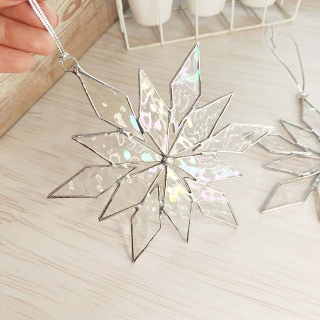 Stained glass iridescent snowflake Festive Snowflake Decoration, Christmas Tree Decor