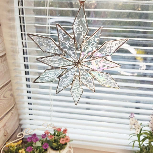 Stained glass iridescent snowflake Festive Snowflake Decoration, Christmas Tree Decor