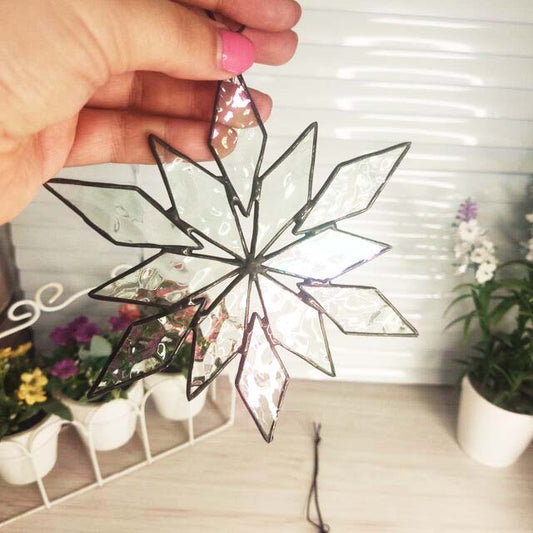 Stained glass iridescent snowflake Festive Decoration, Christmas Tree Decor