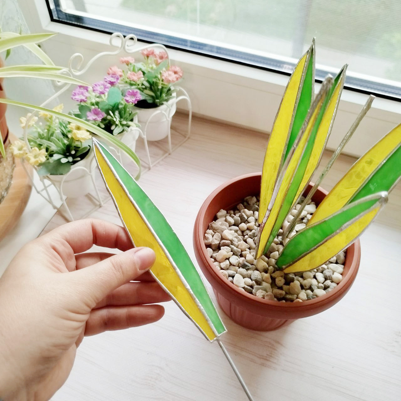 Stained glass succulent, Agave handmade plant, Agave decor, fake plant, plants suncatcher, table plant decor, 3d cactus, glass succulent