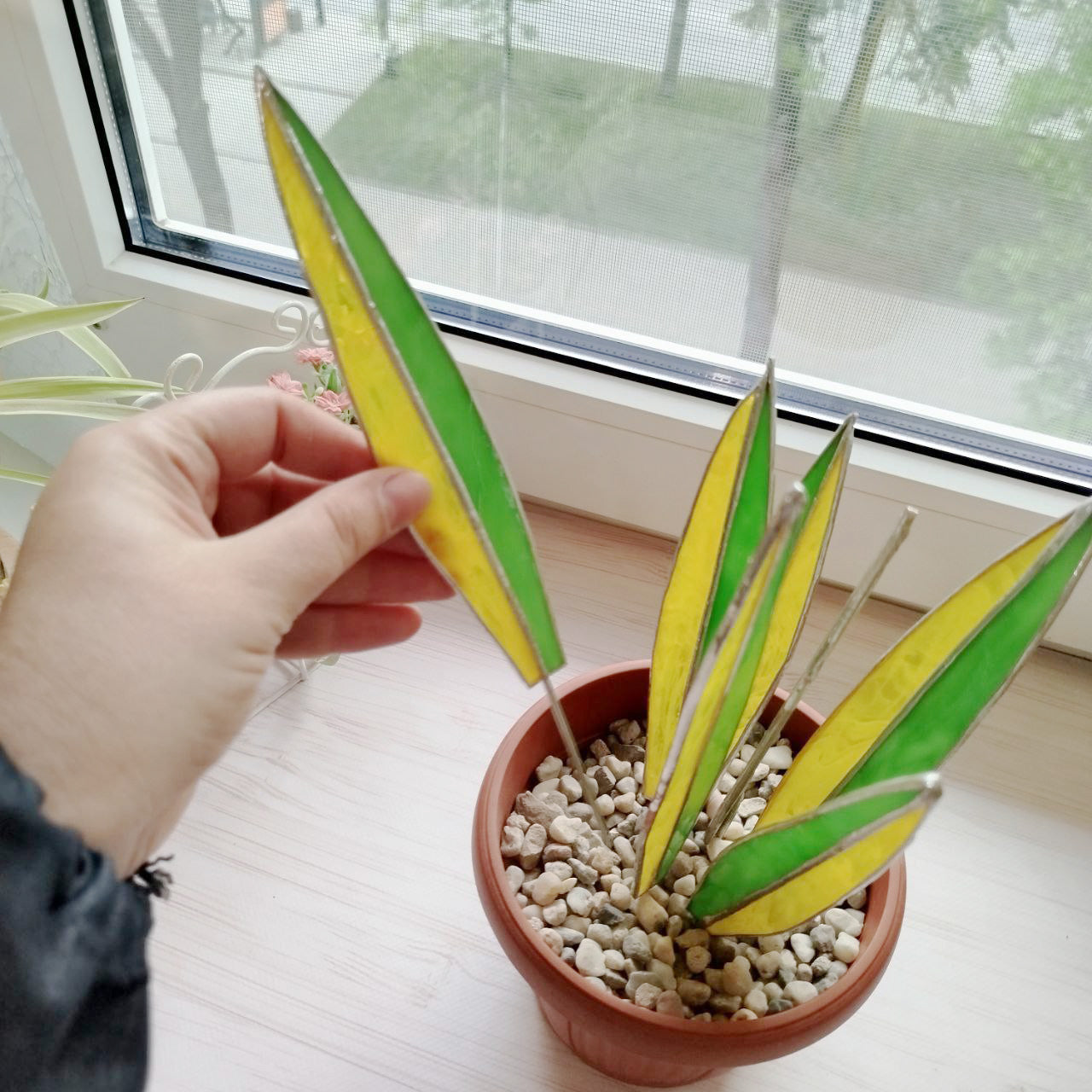 Stained glass succulent, Agave handmade plant, Agave decor, fake plant, plants suncatcher, table plant decor, 3d cactus, glass succulent