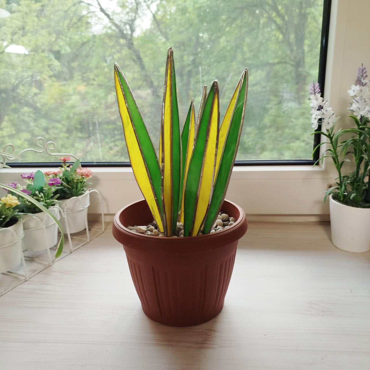 Stained glass succulent, Agave handmade plant, Agave decor, fake plant, plants suncatcher, table plant decor, 3d cactus, glass succulent