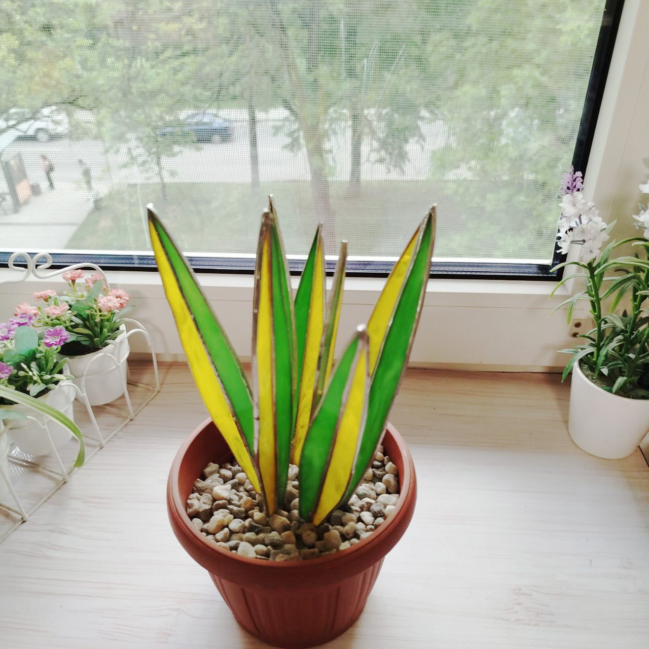 Stained glass succulent, Agave handmade plant, Agave decor, fake plant, plants suncatcher, table plant decor, 3d cactus, glass succulent