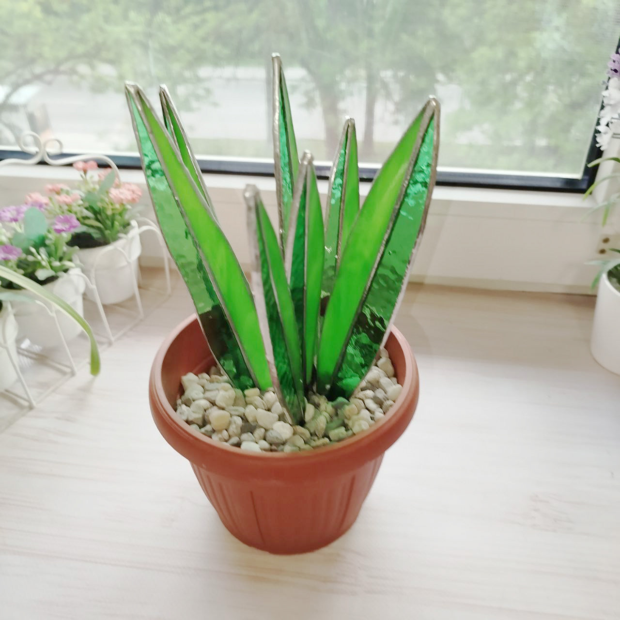 Stained glass Agave handmade plant, Agave decor succulent, fake plant, plants suncatcher, table plant decor, 3d cactus, glass succulent