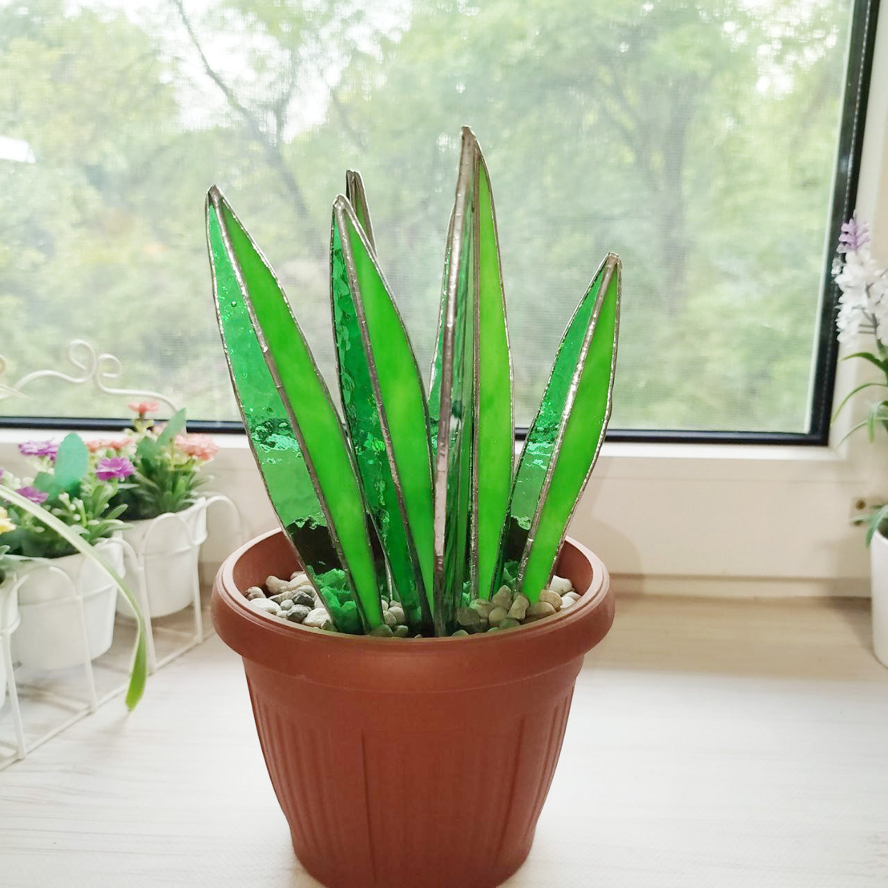 Stained glass Agave handmade plant, Agave decor succulent, fake plant, plants suncatcher, table plant decor, 3d cactus, glass succulent