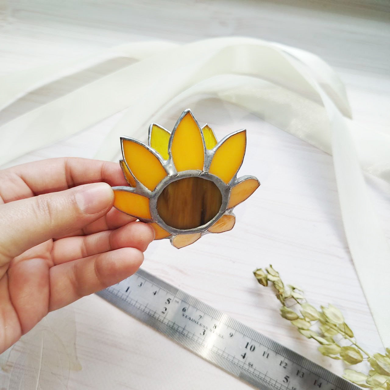 floral wedding ring dish, Sunflower Wedding, stained glass box wedding ring holder, glass jewelry dish, spring wedding decor