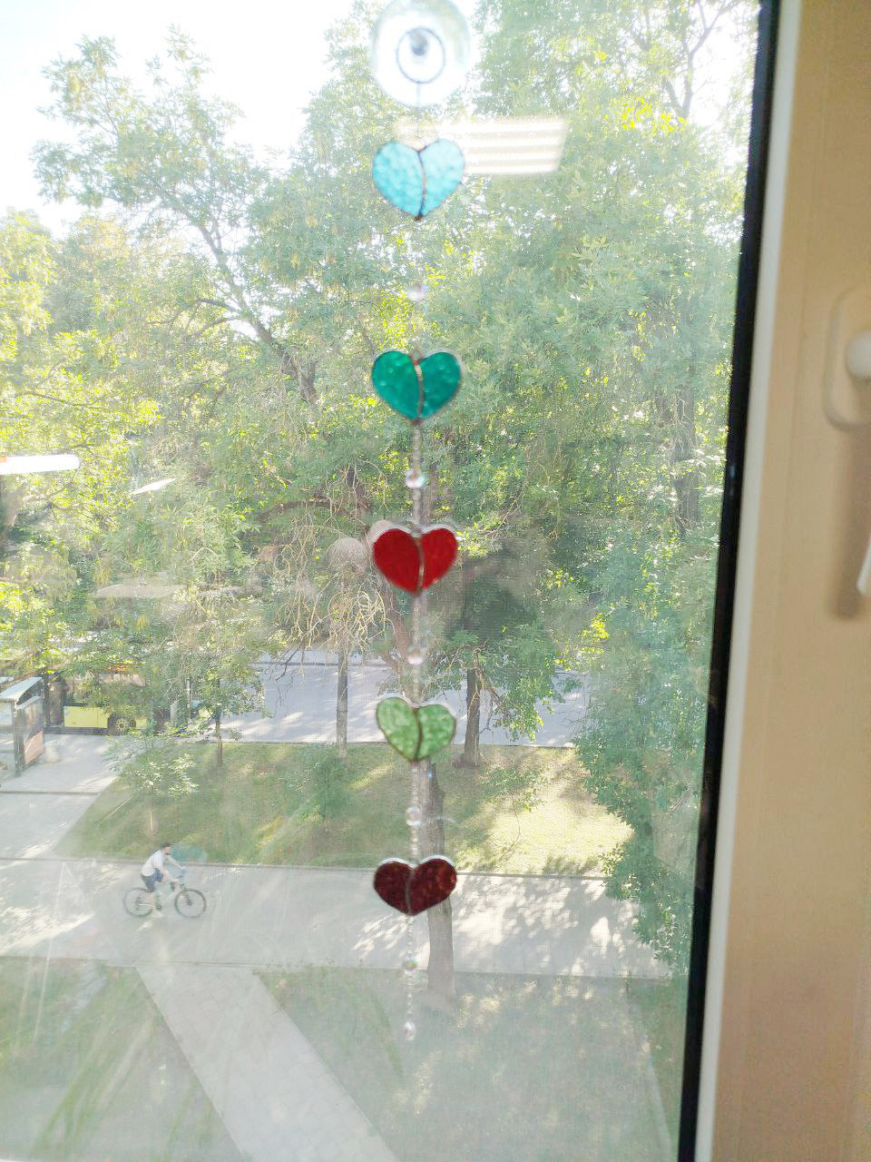 Stained glass heart, Dream Sun Catcher colored hearts with crystal beads, Hanging Window Suncatcher, Romantic Home Deco, Unique Gift for Her