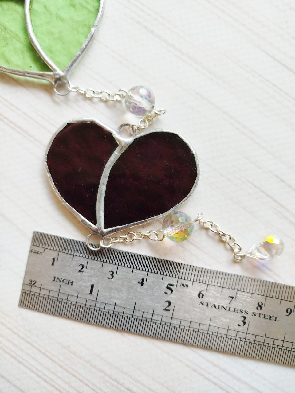 Stained glass heart, Dream Sun Catcher colored hearts with crystal beads, Hanging Window Suncatcher, Romantic Home Deco, Unique Gift for Her